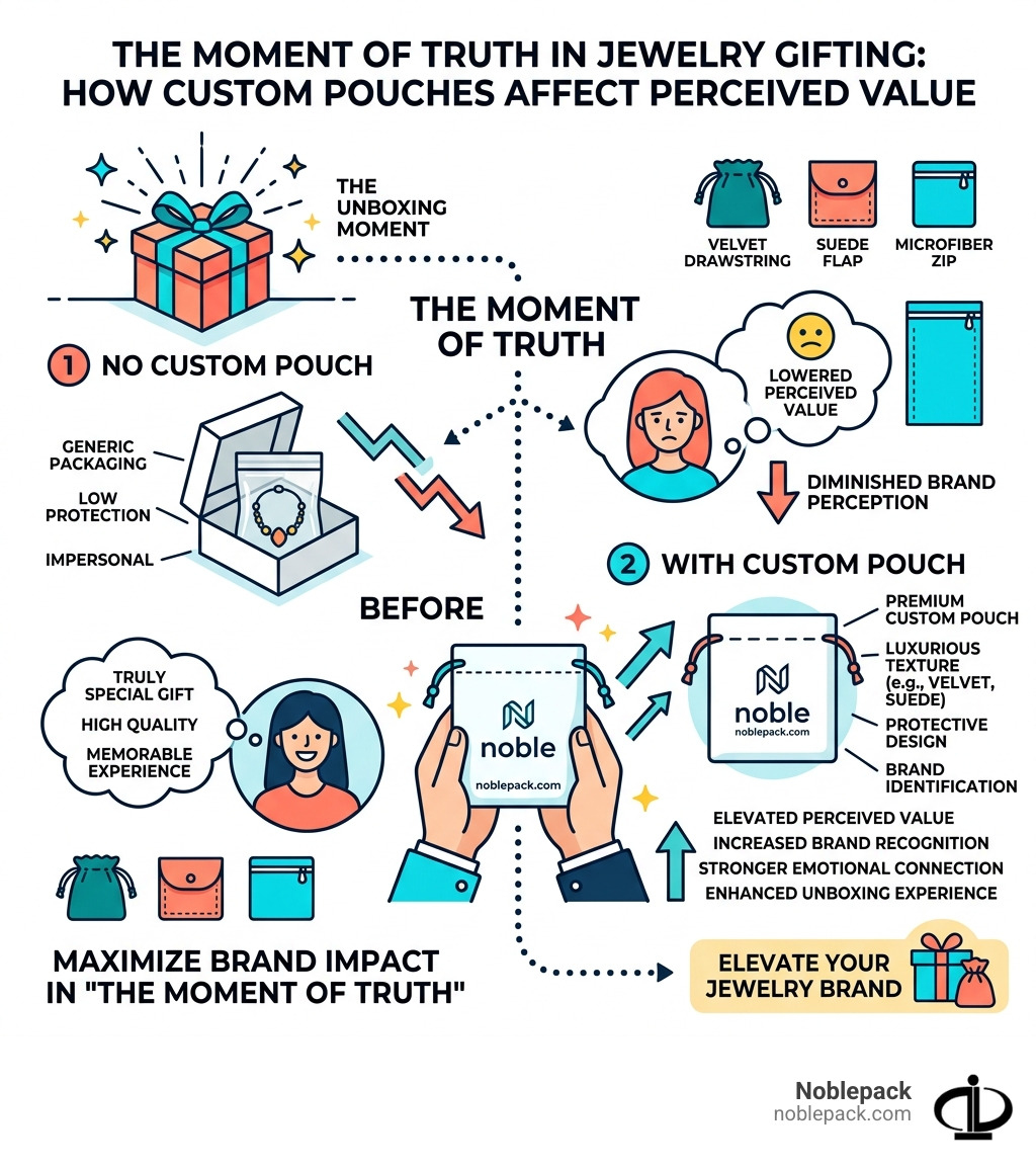 Infographic showing the Moment of Truth in jewelry gifting and how custom pouches affect perceived value - custom jewelry Infographic showing the Moment of Truth in jewelry gifting and how custom pouches affect perceived value - custom jewelry