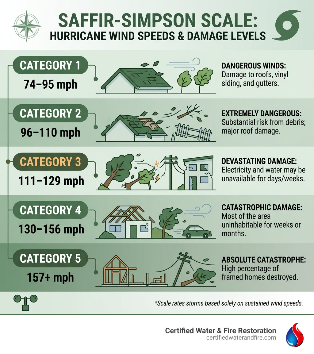 Infographic: Saffir-Simpson Scale wind speeds and damage levels - how do hurricanes form infographic 