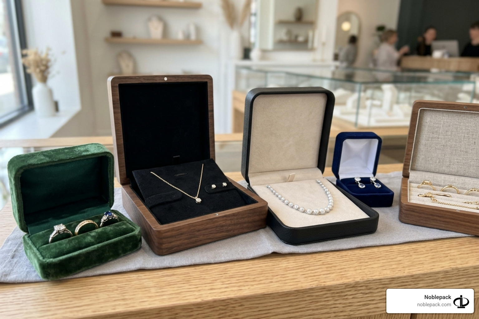 Selection of velvet, wooden, and faux leather jewelry boxes - jewelry display boxes Selection of velvet, wooden, and faux leather jewelry boxes - jewelry display boxes