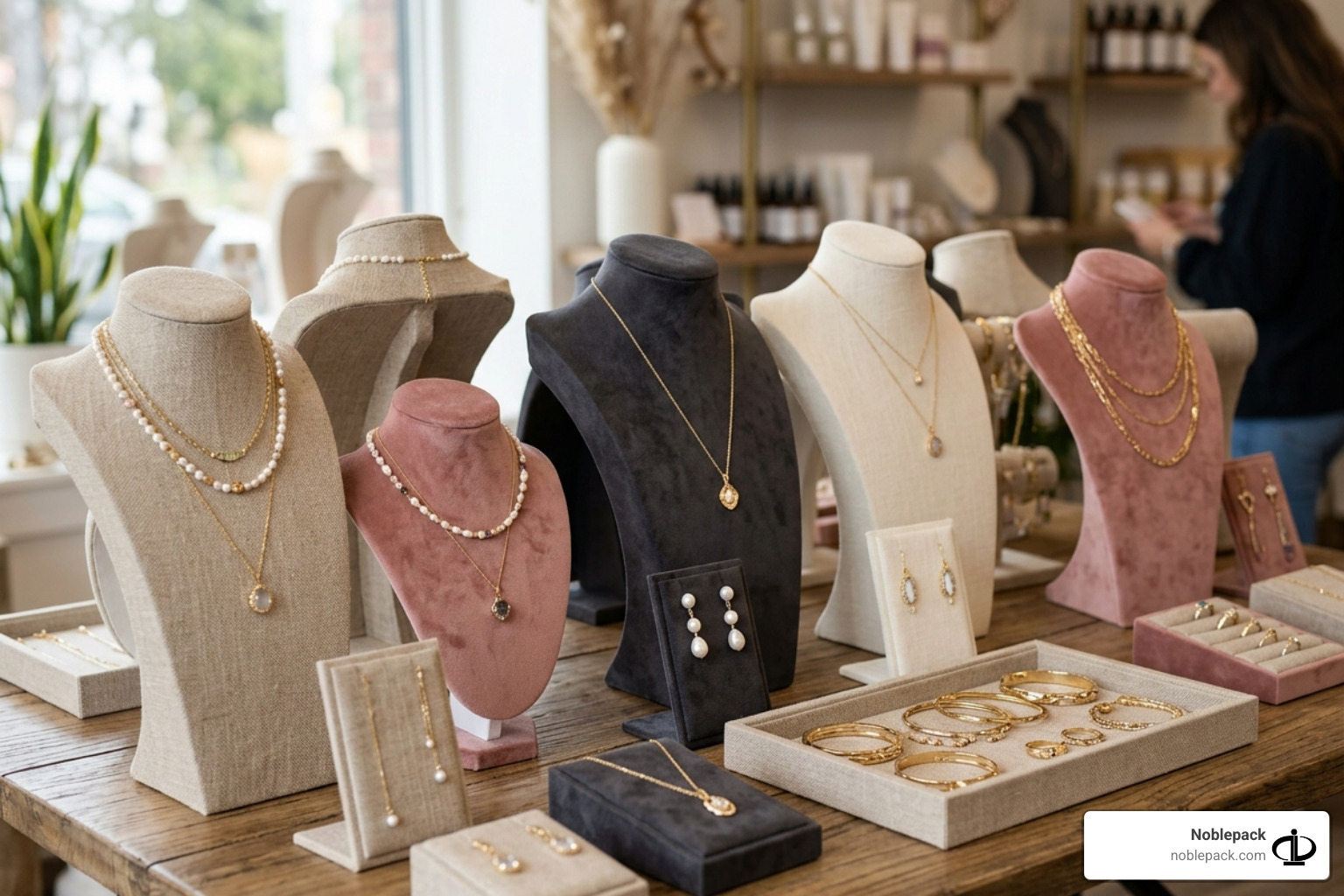 Linen and velvet jewelry display sets in various colors - jewelry displays wholesale