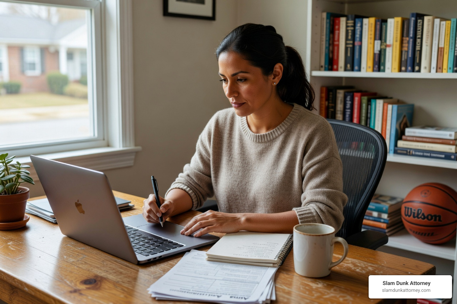 Hispanic attorney in business-casual explaining a document to a client in a sweater at a Duluth, Georgia office - how does the