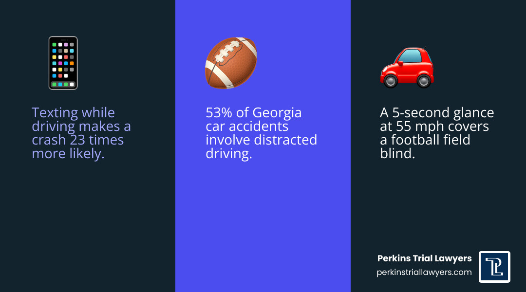 Triple Threat infographic: visual manual and cognitive distraction from texting while driving - atlanta texting while Triple Threat infographic: visual manual and cognitive distraction from texting while driving - atlanta texting while