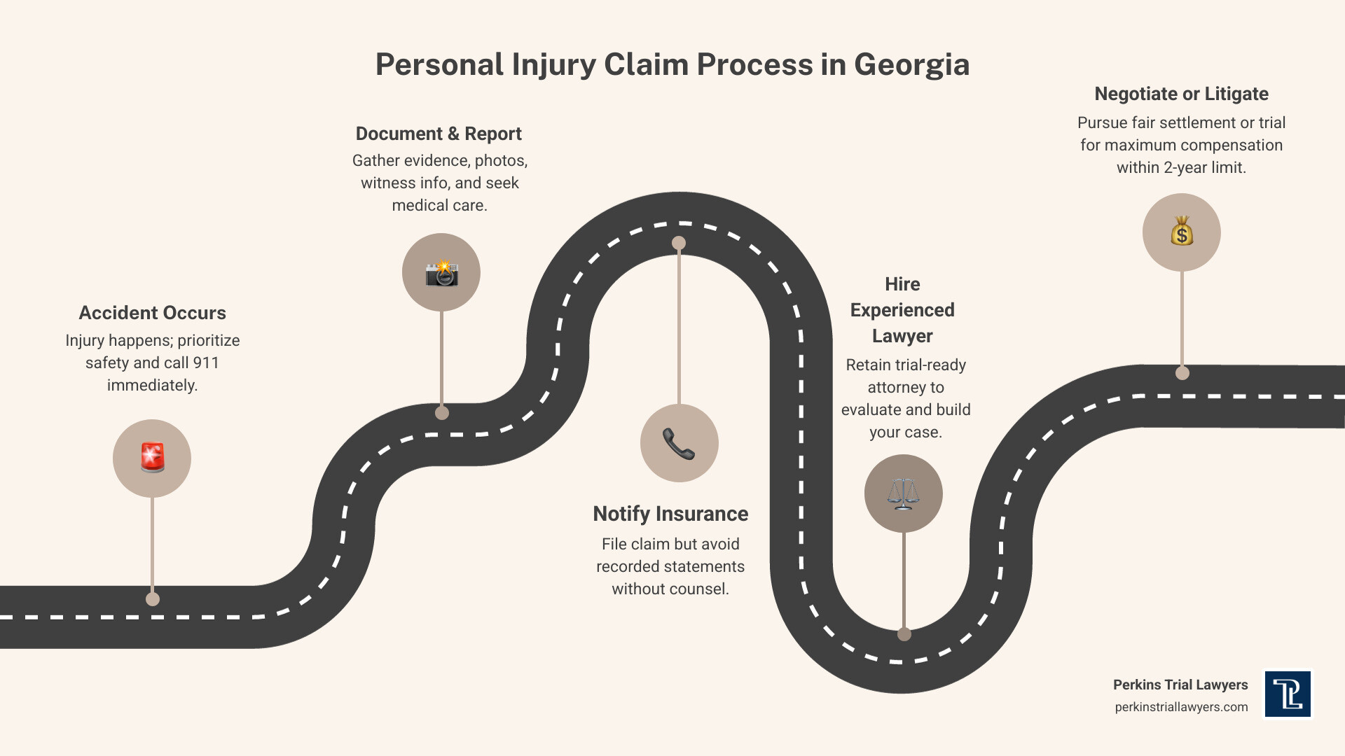Personal injury claim process in Georgia showing key steps from accident to compensation - atlanta proven injury lawyer Personal injury claim process in Georgia showing key steps from accident to compensation - atlanta proven injury lawyer