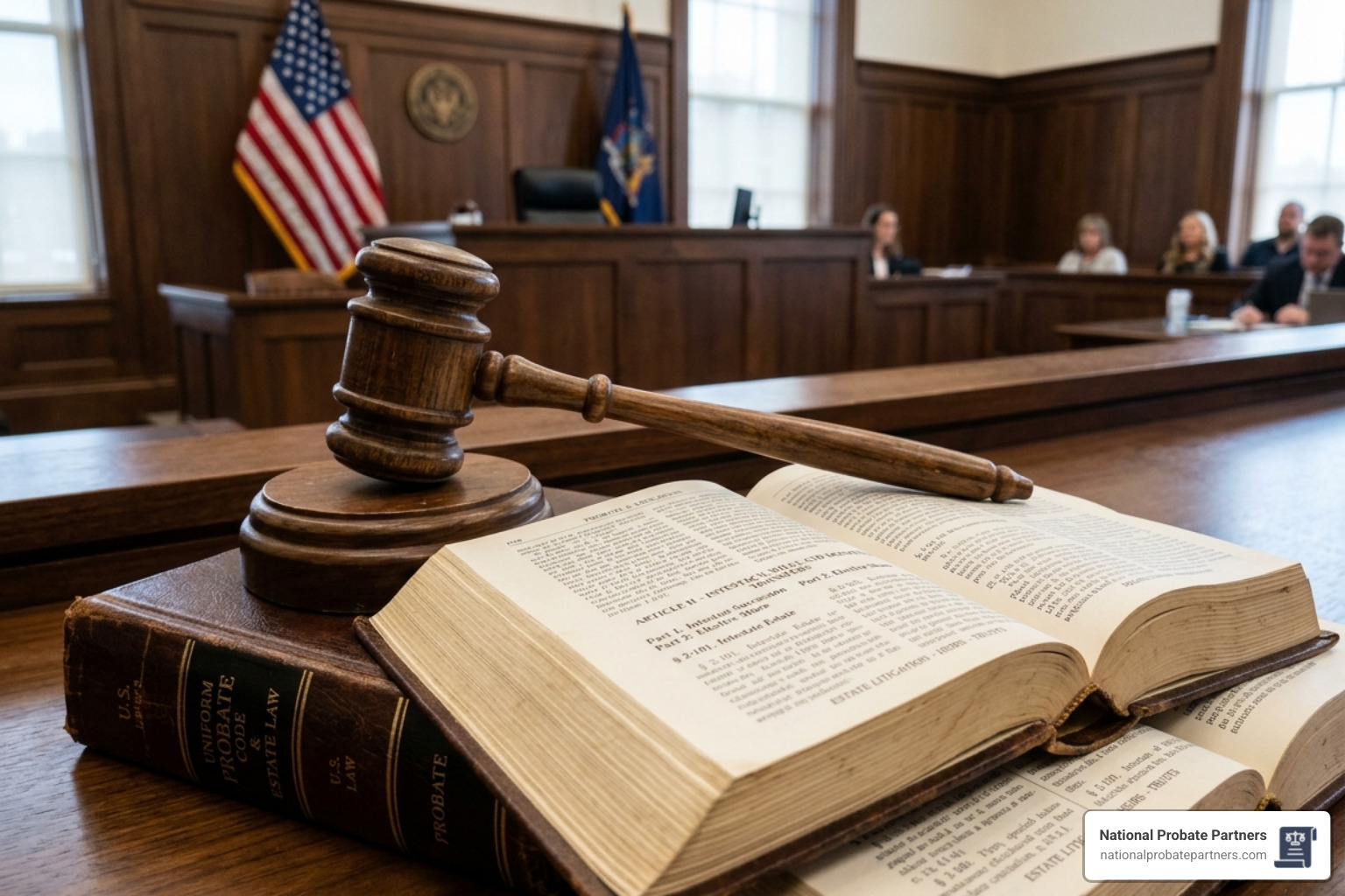 Courtroom gavel on a law book representing probate litigation - probate lawyer florida
