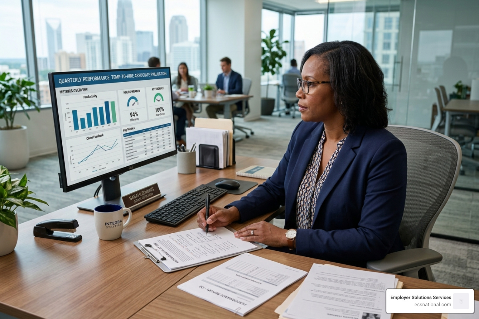 Hiring manager reviewing performance metrics of a temp-to-hire associate - temp to hire staffing services
