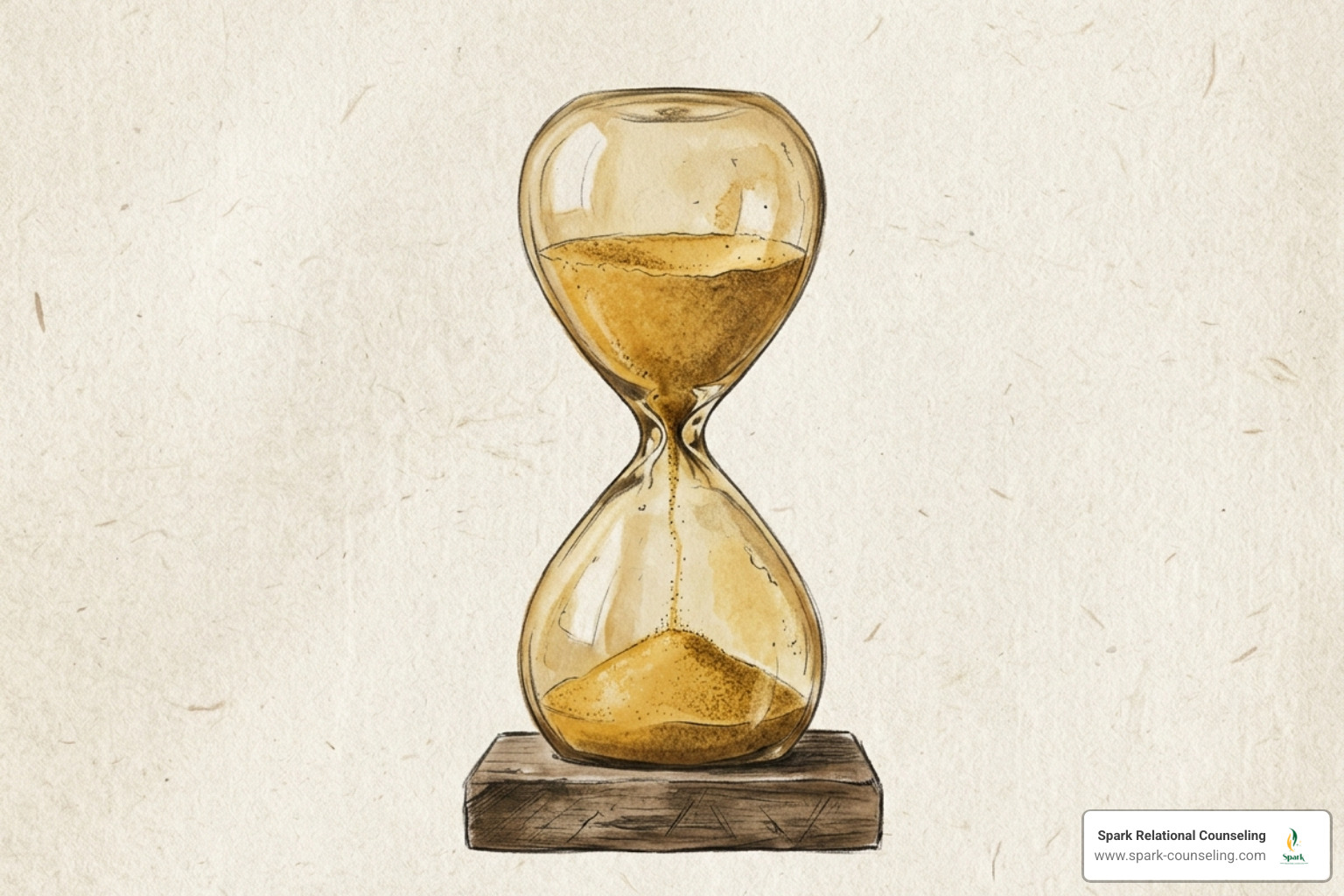 Minimalist amber hourglass representing the time saved and convenience of virtual sessions - loving relationships counseling Minimalist amber hourglass representing the time saved and convenience of virtual sessions - loving relationships counseling