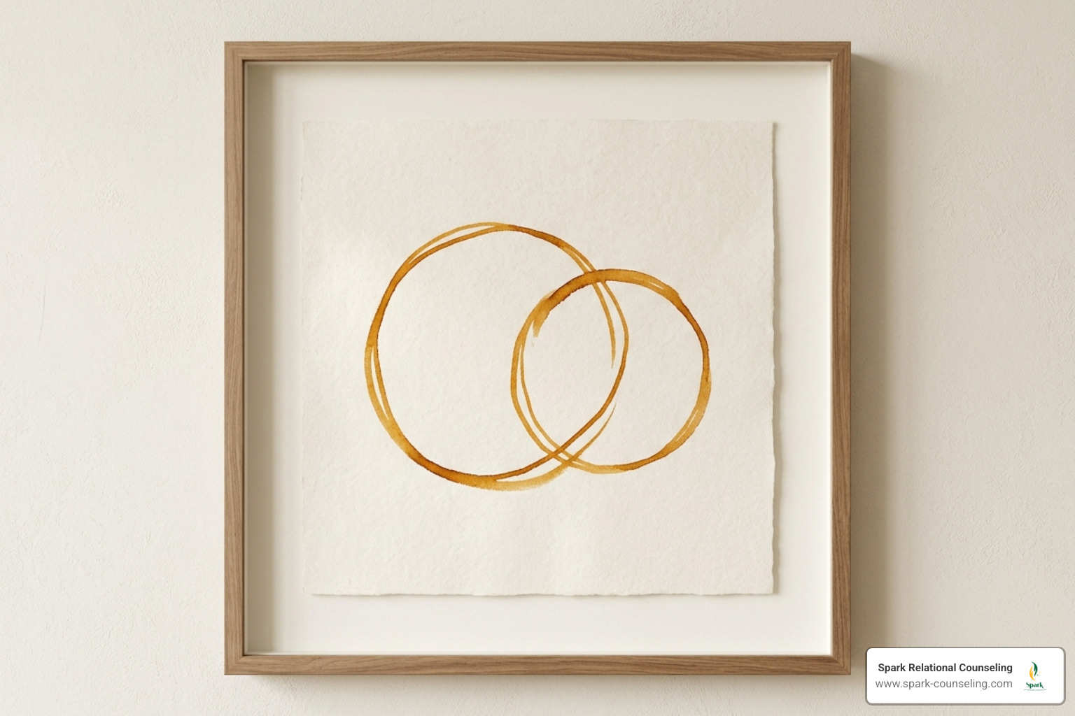 Minimalist amber abstract of two overlapping circles representing relational peace - loving relationships counseling virtual Minimalist amber abstract of two overlapping circles representing relational peace - loving relationships counseling virtual