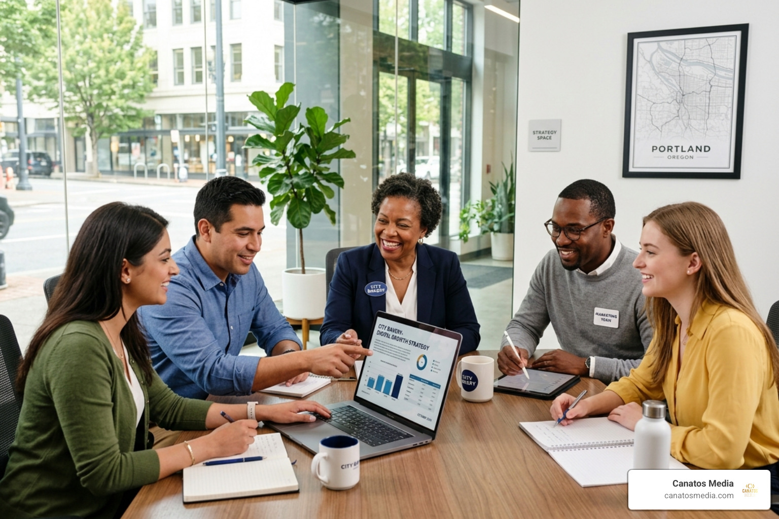 local marketing team meeting with a business owner - digital marketing service near me