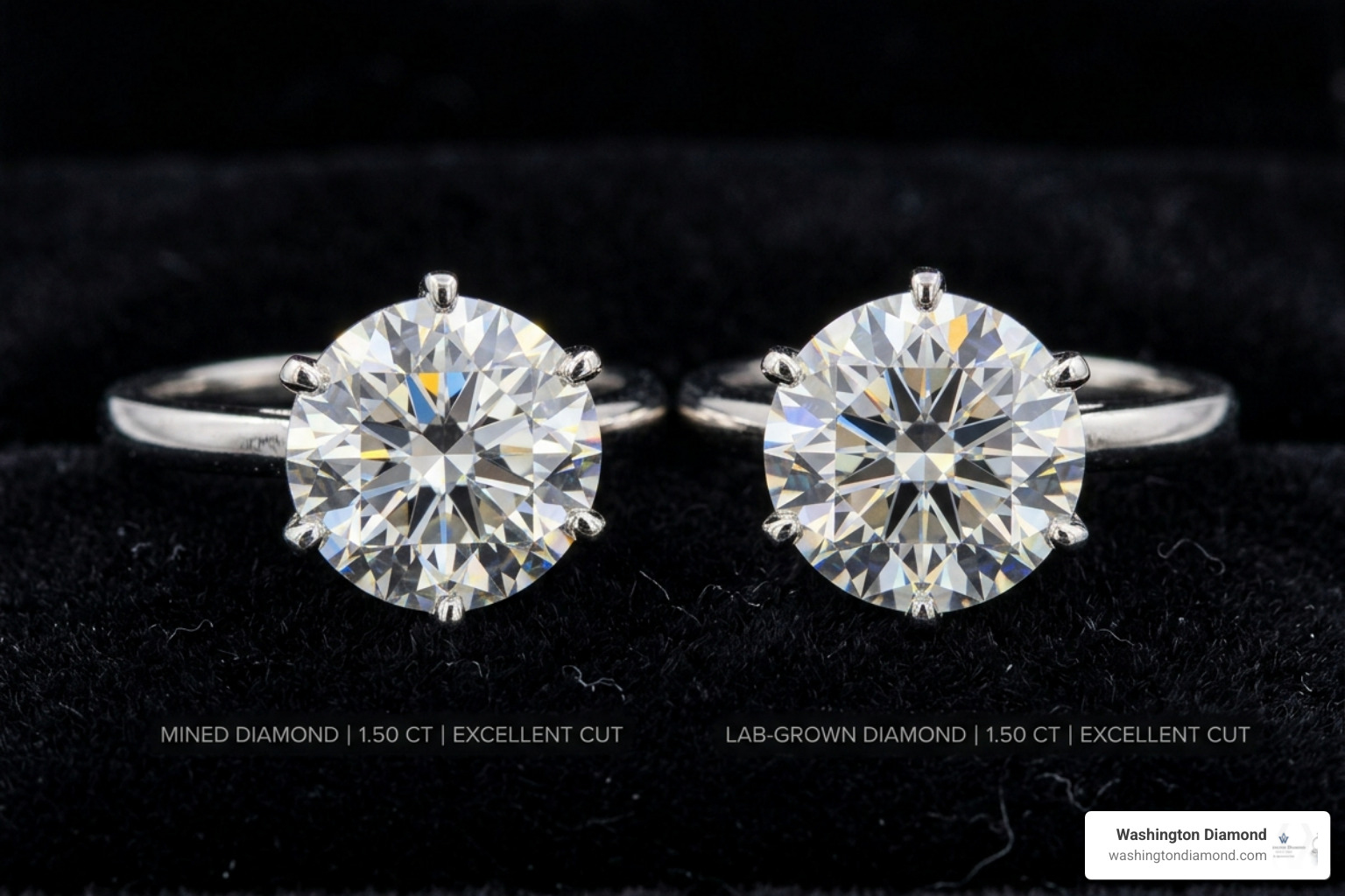 side-by-side comparison of a mined diamond and a lab-grown diamond showing identical sparkle - buy man made diamonds side-by-side comparison of a mined diamond and a lab-grown diamond showing identical sparkle - buy man made diamonds