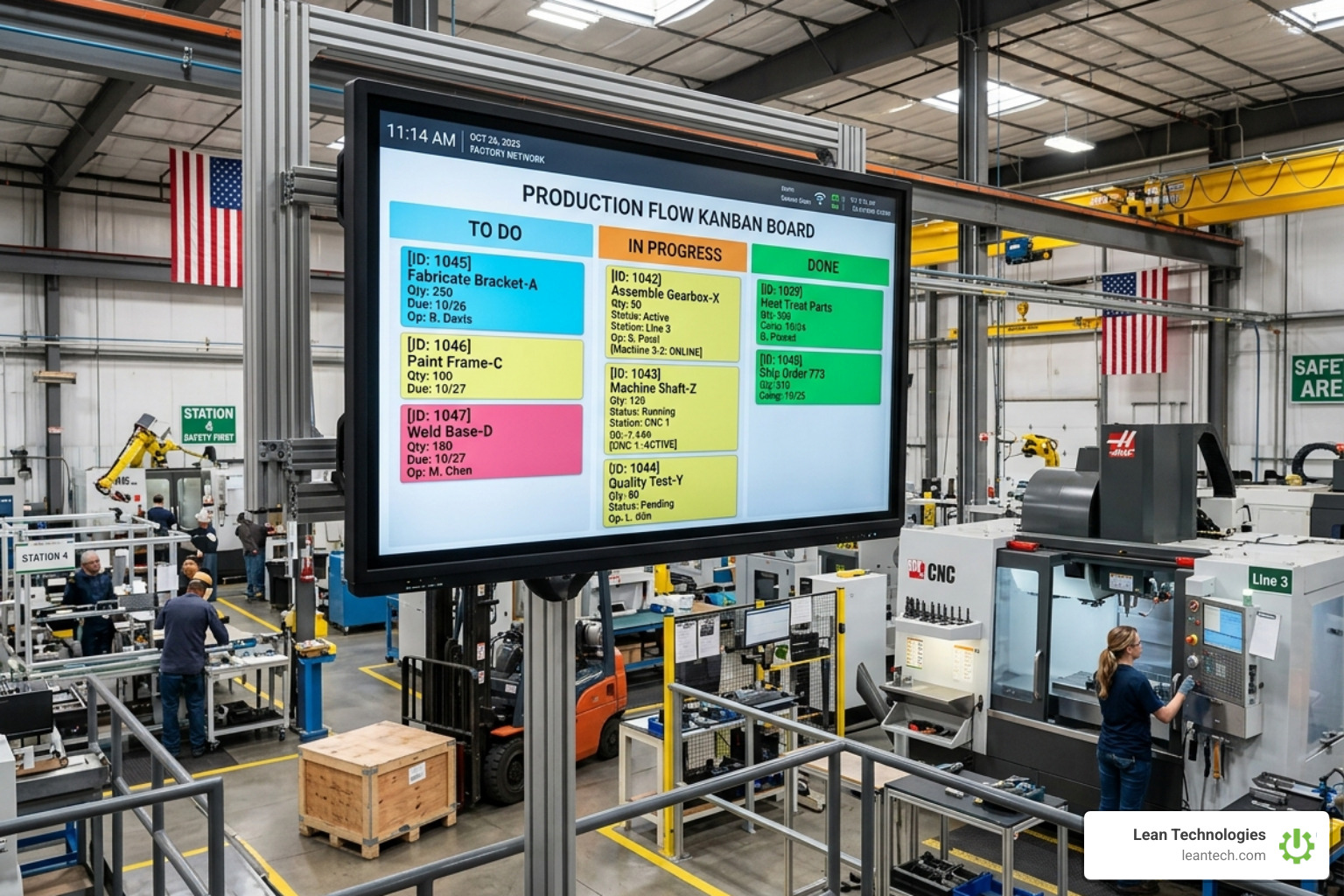 Digital Kanban board showing production flow and task statuses - manufacturing software