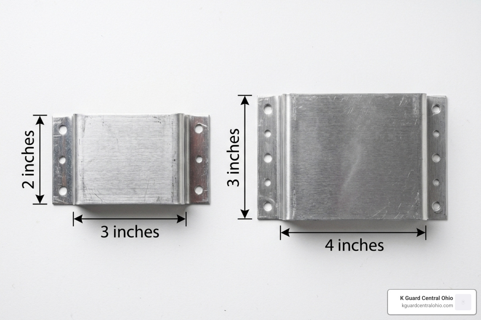 image comparing 2x3 and 3x4 aluminum strap dimensions - aluminum gutter wall straps
