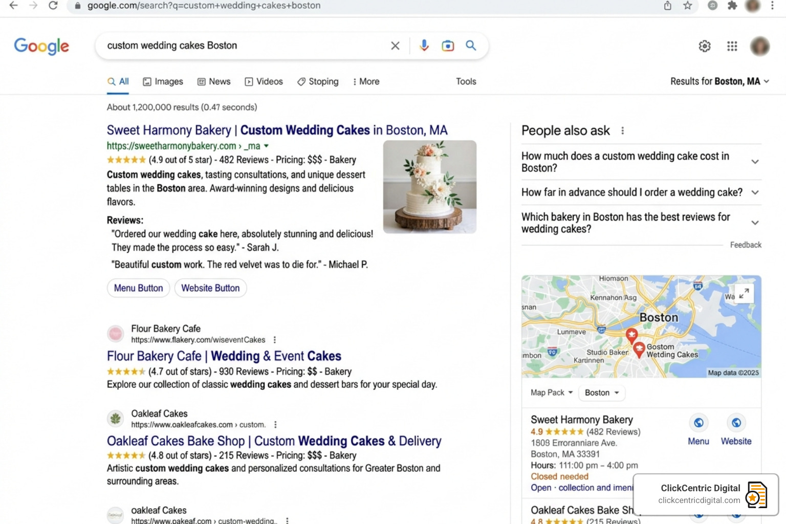 Example of star ratings appearing in search results for a specific bakery product - bakery online reputation management