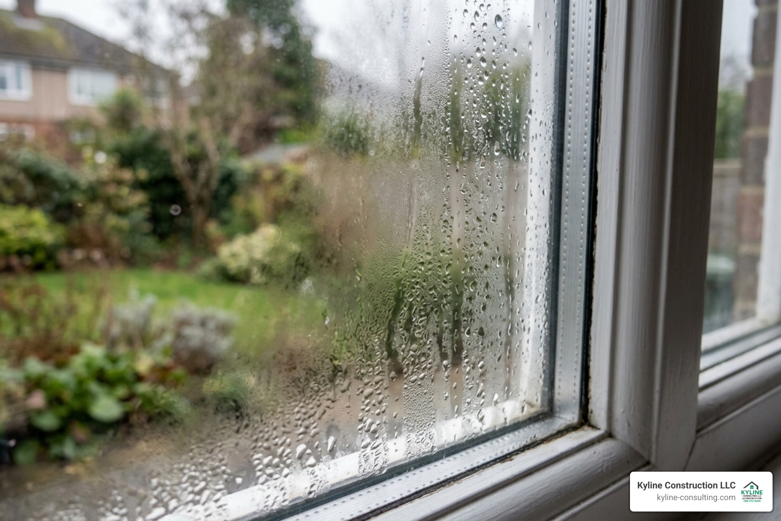 Foggy double pane window with condensation trapped between glass panes indicating seal failure - Double pane window Foggy double pane window with condensation trapped between glass panes indicating seal failure - Double pane window