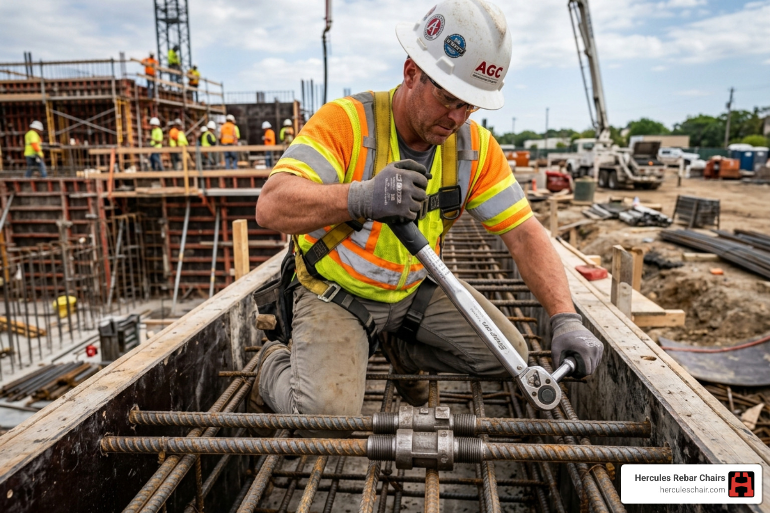 worker using a torque wrench on a rebar coupler - mechanical couplers worker using a torque wrench on a rebar coupler - mechanical couplers