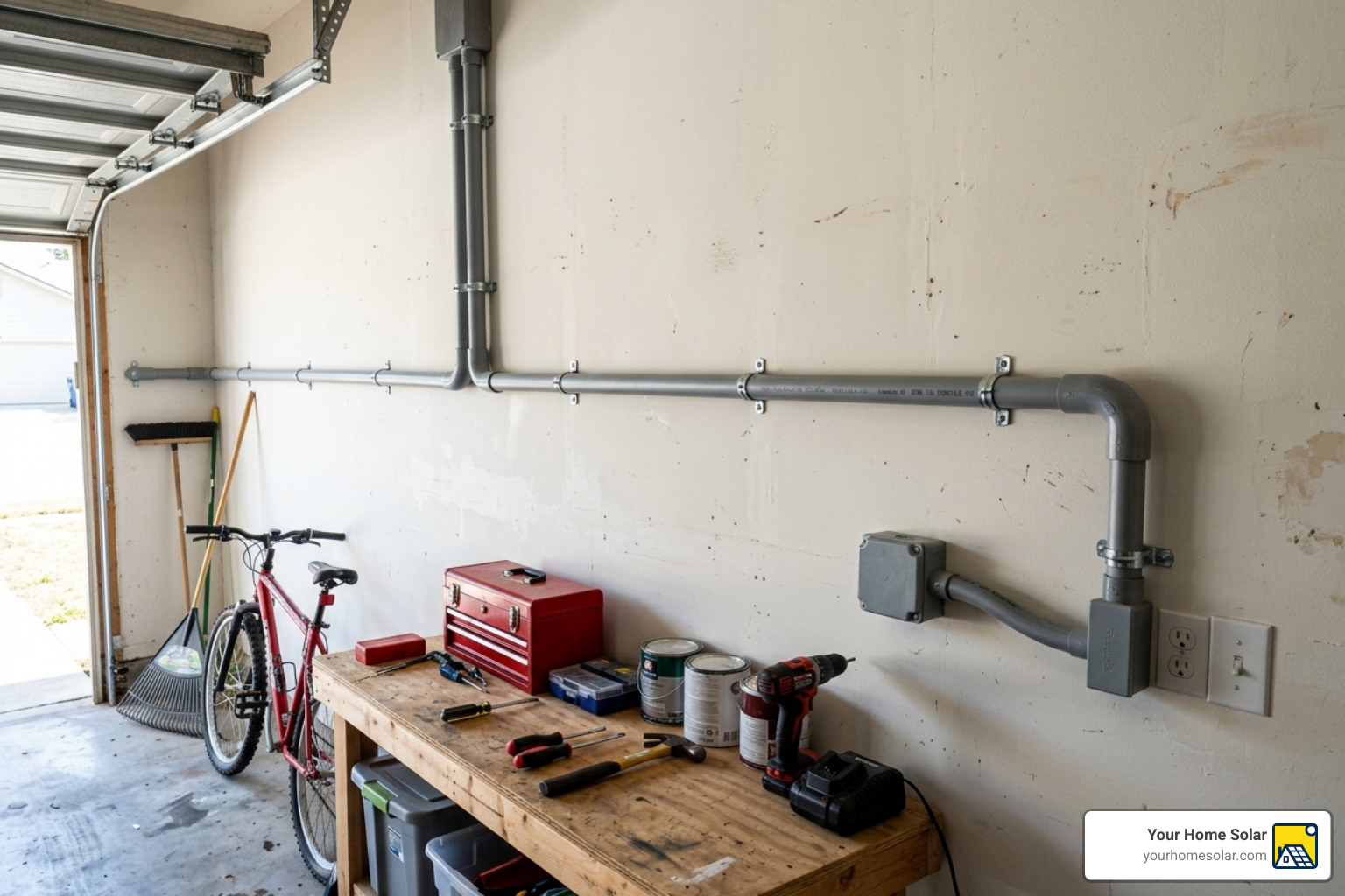 Electrical conduit running along a garage wall - cost of installing level 2 charger Electrical conduit running along a garage wall - cost of installing level 2 charger