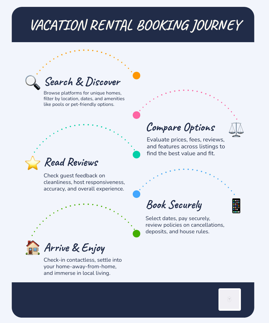 explaining the vacation rental booking journey - vacation rentals infographic infographic-line-5-steps-blues-accent_colors