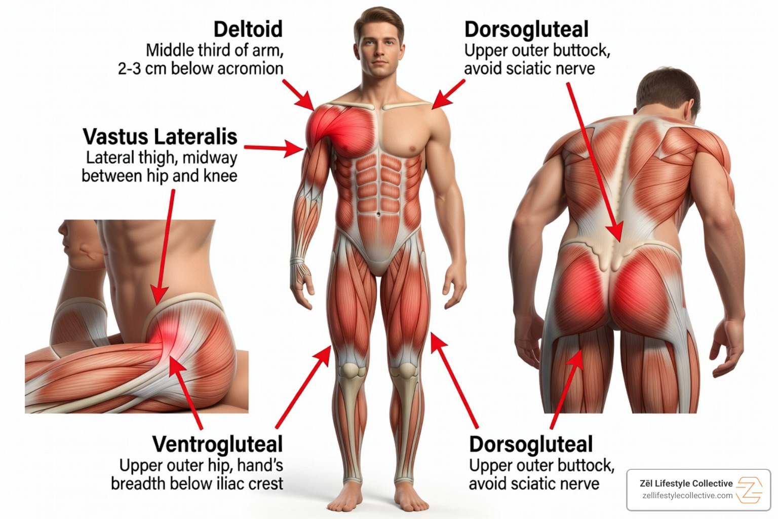 anatomical landmarks for primary IM injection sites - intramuscular injections sites