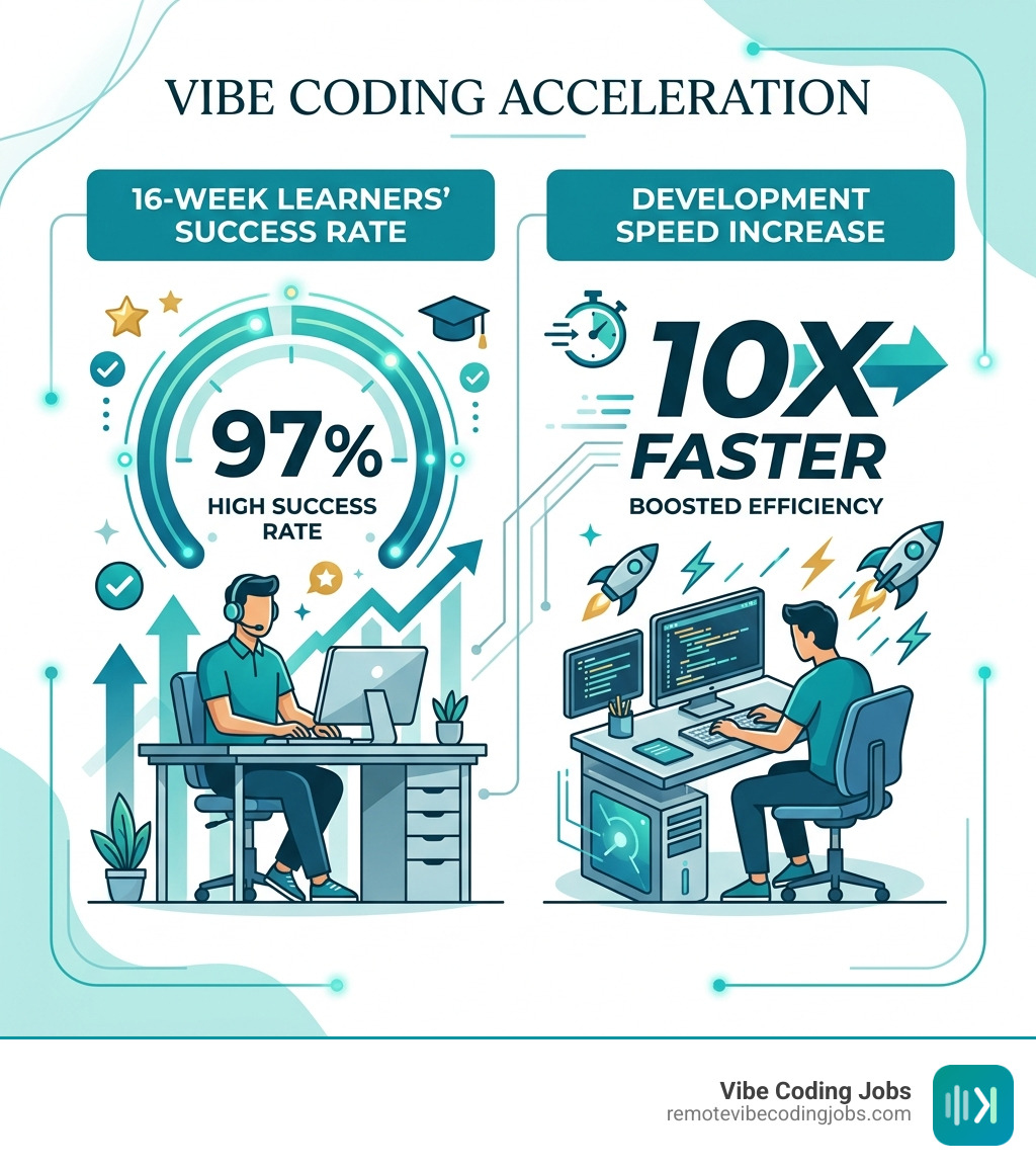 Infographic: 97% success rate for 16-week learners / 10x faster development speed - best way to learn vibe coding