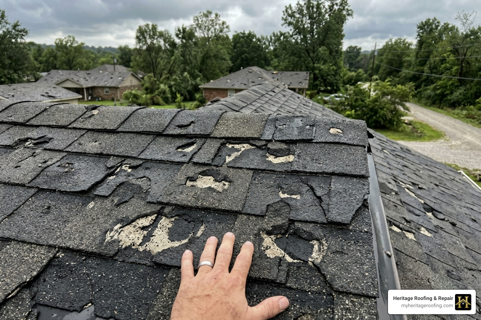 Hail damage on asphalt shingles in Berryville AR - Berryville storm damage assessment