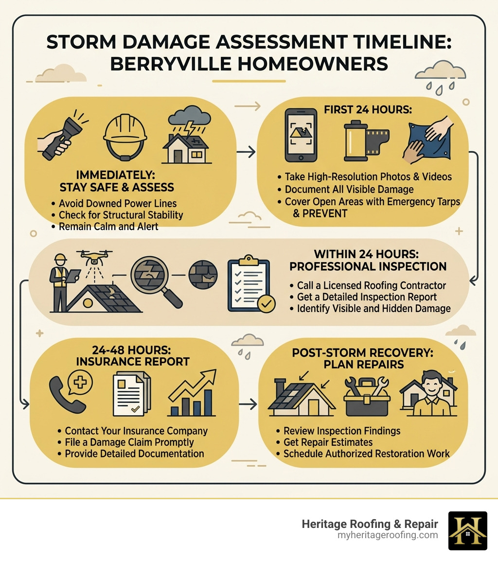 Storm damage assessment timeline infographic for Berryville homeowners - Berryville storm damage assessment infographic 