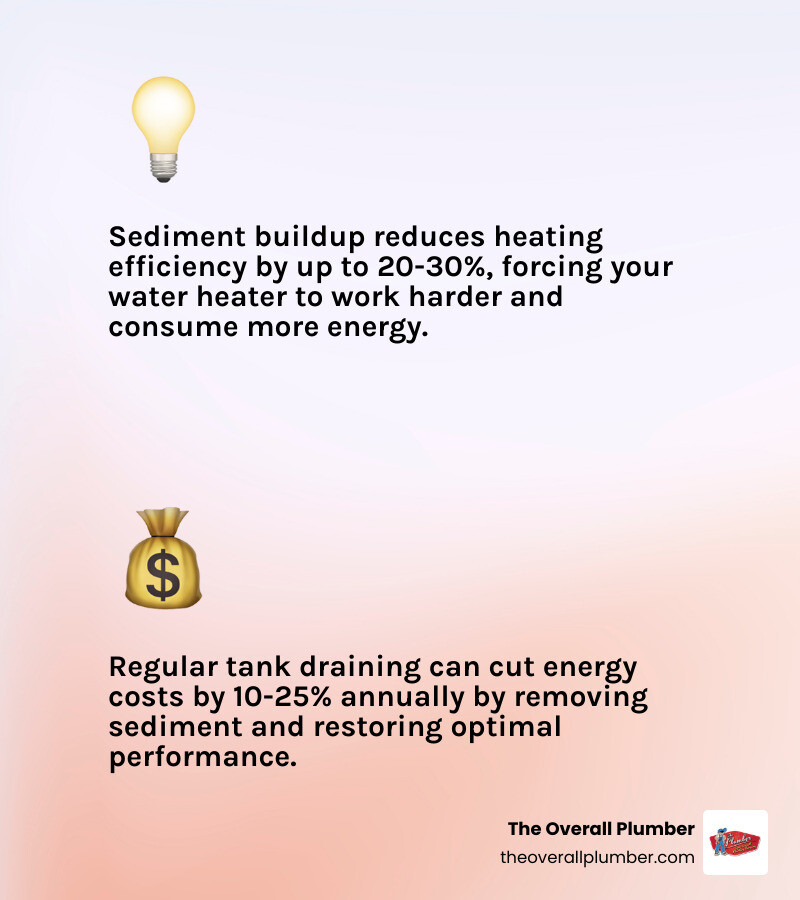Infographic comparing energy costs of a sediment-heavy tank vs. a clean tank - drain hot water tank infographic