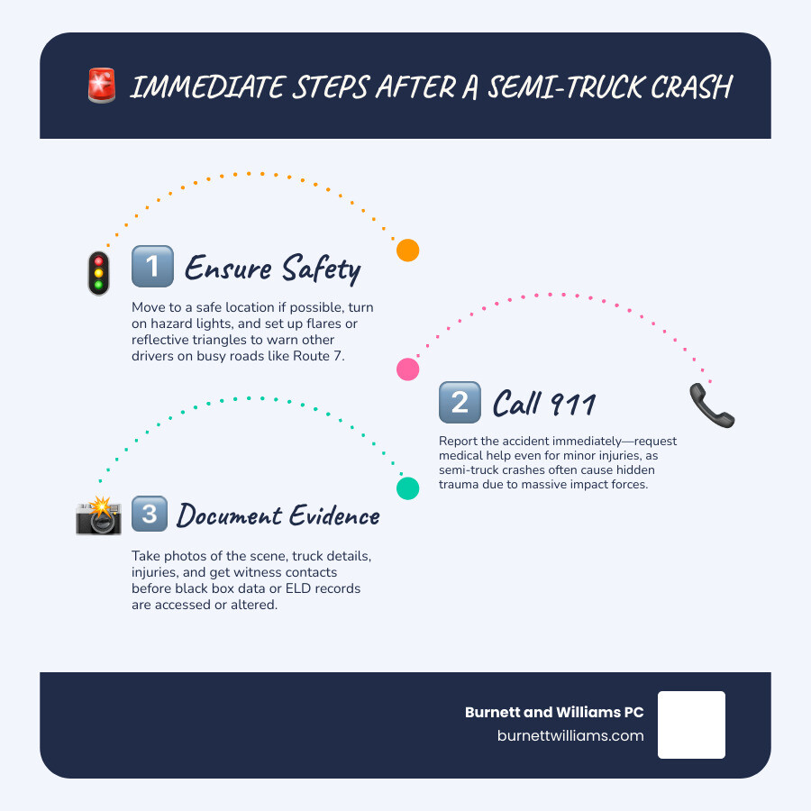 Immediate steps after a semi-truck crash in Leesburg Virginia infographic - experienced semi lawyer leesburg infographic Immediate steps after a semi-truck crash in Leesburg Virginia infographic - experienced semi lawyer leesburg infographic