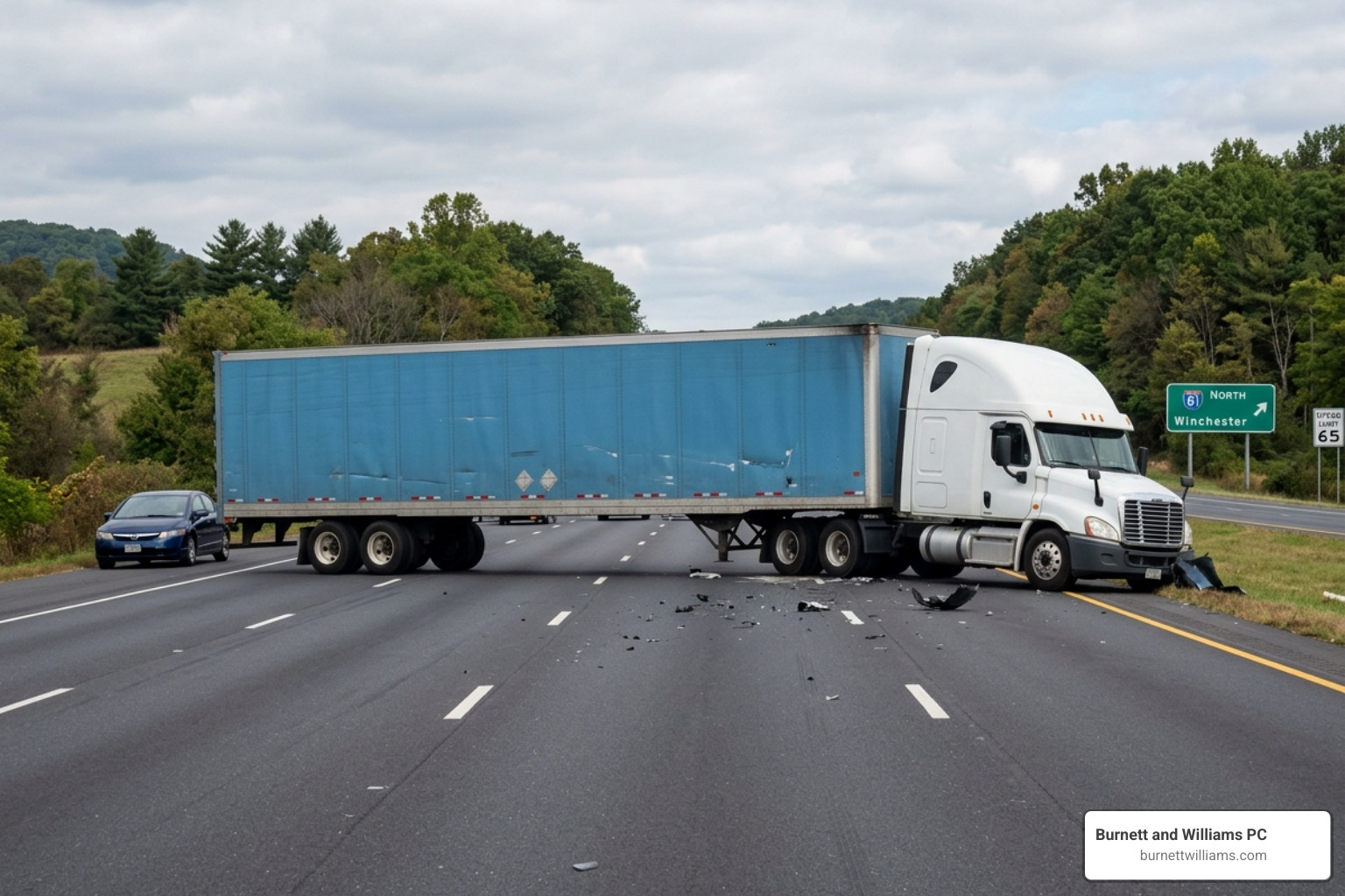 jackknife accident scene on a Virginia highway involving a semi-truck - experienced semi lawyer leesburg jackknife accident scene on a Virginia highway involving a semi-truck - experienced semi lawyer leesburg