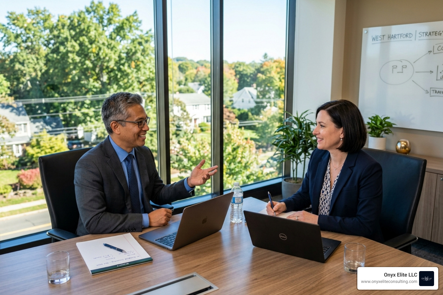 A professional coaching session between a consultant and a West Hartford executive A professional coaching session between a consultant and a West Hartford executive
