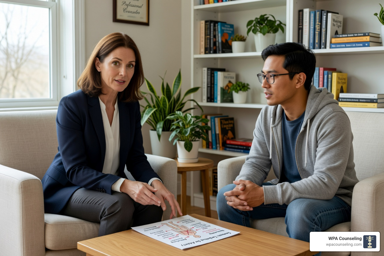 A therapist in Pennsylvania explaining somatic techniques to a client - somatic exercises for anxiety pdf A therapist in Pennsylvania explaining somatic techniques to a client - somatic exercises for anxiety pdf