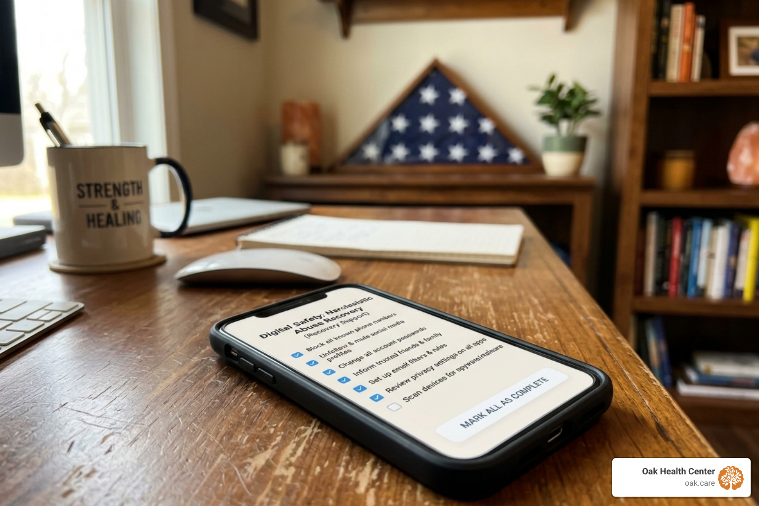 No Contact Digital Safety Checklist: Block phone numbers, Unfollow social media, Change passwords, Inform trusted friends
