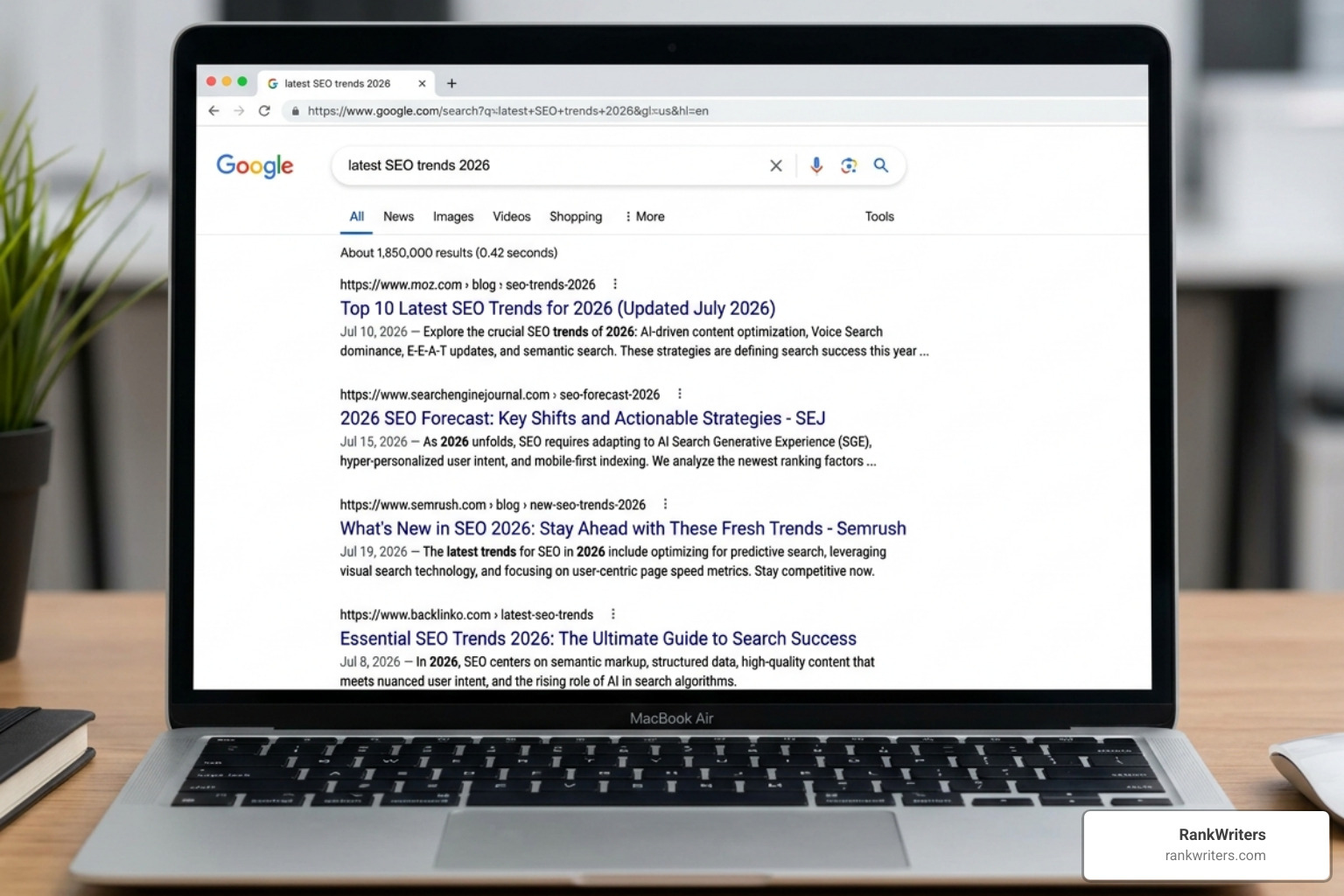search engine results page showing fresh content rankings