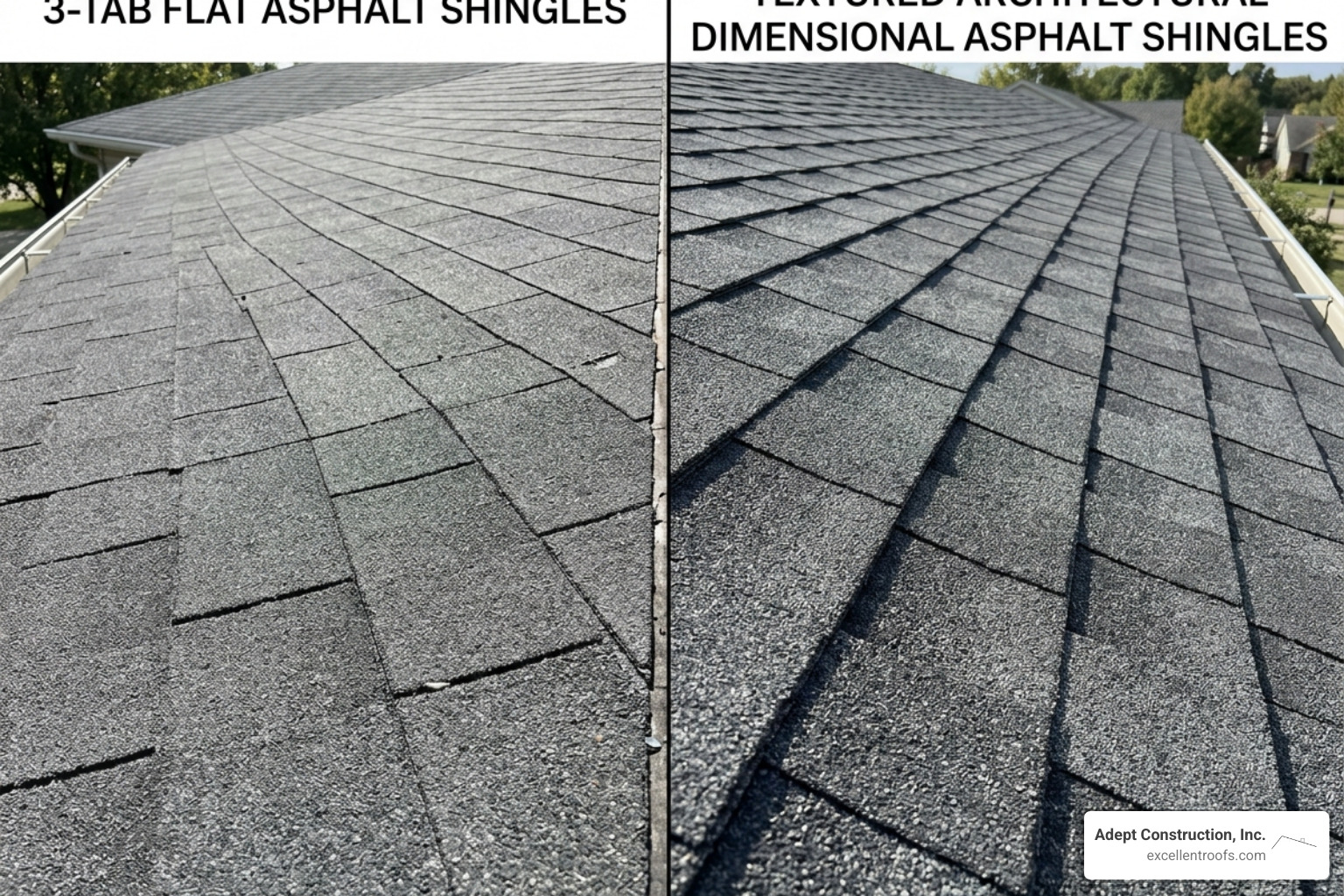 comparing 3-tab and architectural shingle textures side by side comparing 3-tab and architectural shingle textures side by side