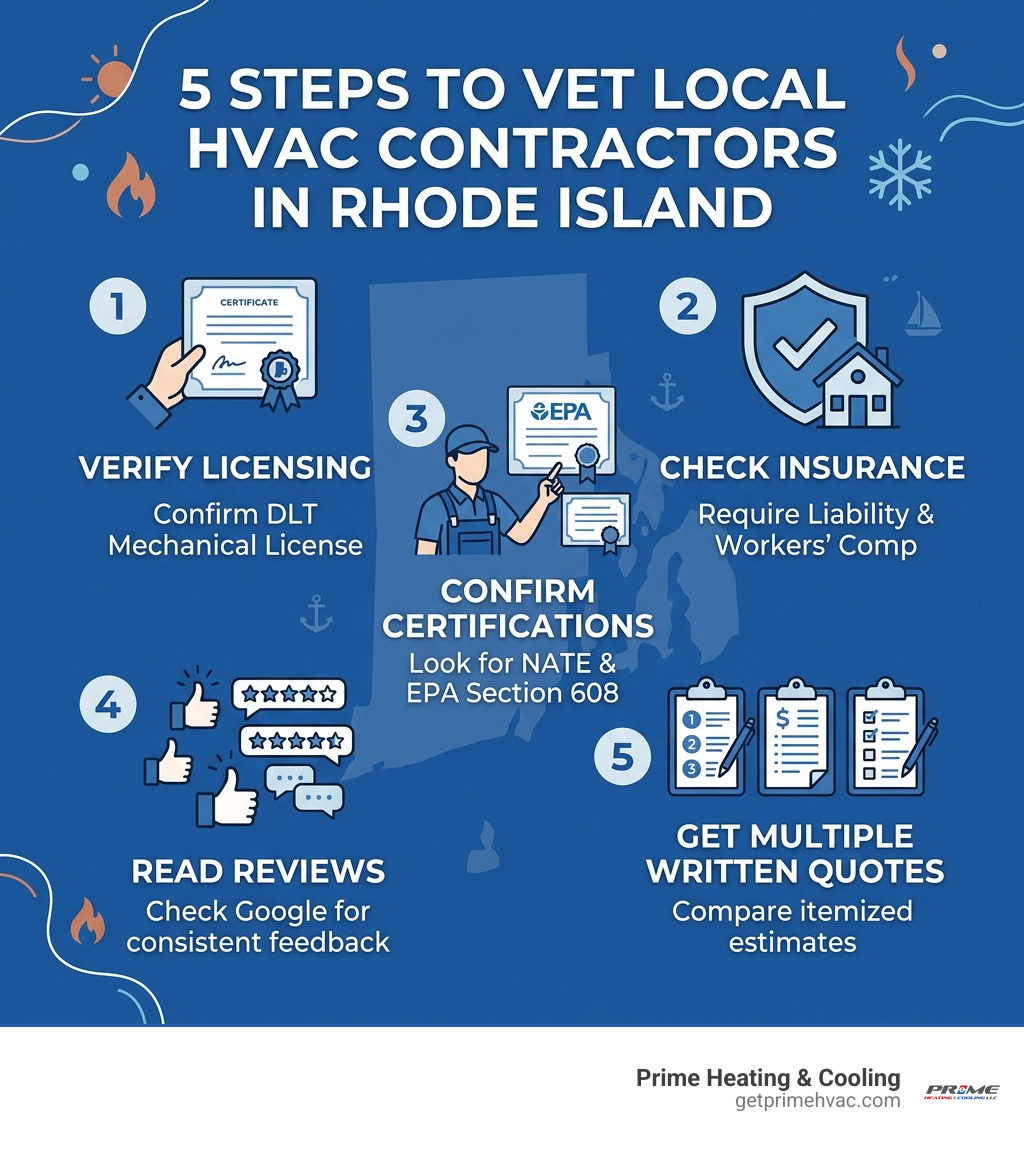 5-step infographic for vetting local HVAC contractors in Rhode Island infographic