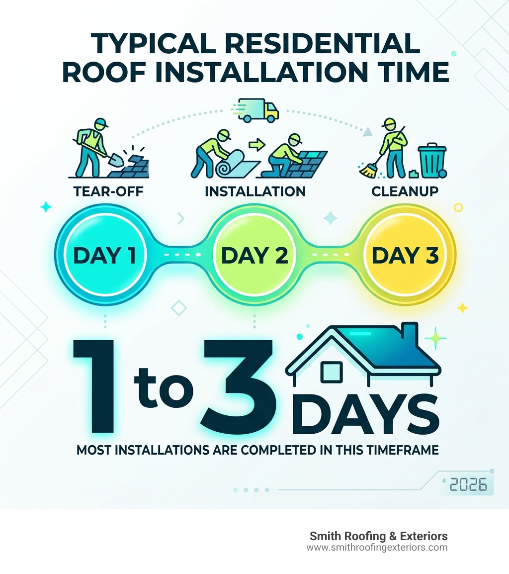 Stat: Most residential roof installations are completed in 1 to 3 days infographic Stat: Most residential roof installations are completed in 1 to 3 days infographic