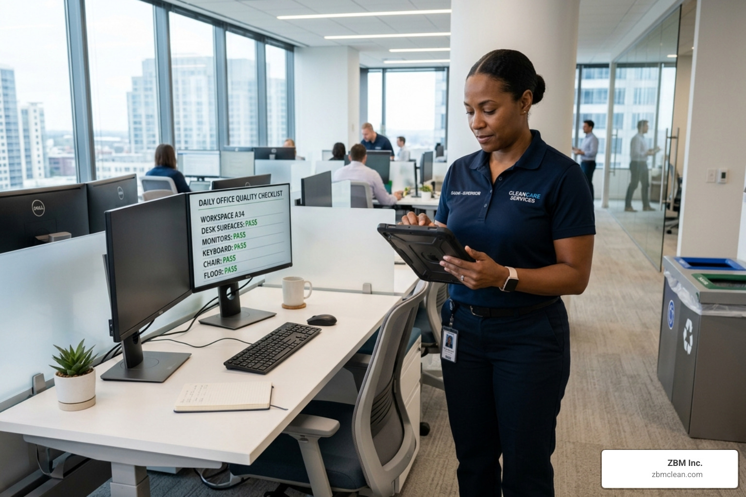 Supervisor performing a quality control check using a digital checklist Supervisor performing a quality control check using a digital checklist