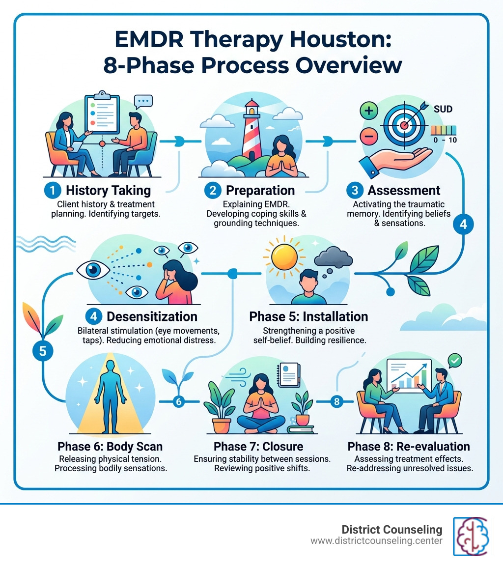 EMDR therapy Houston 8-phase process overview infographic infographic