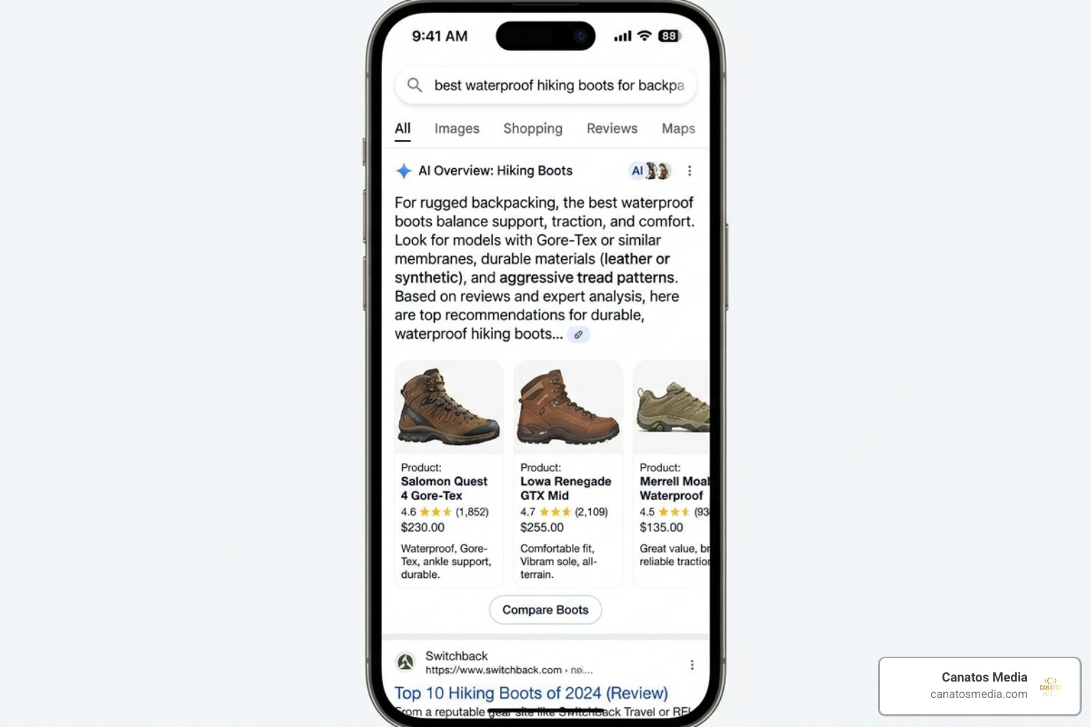 AI-driven search results showing product recommendations and conversational answers