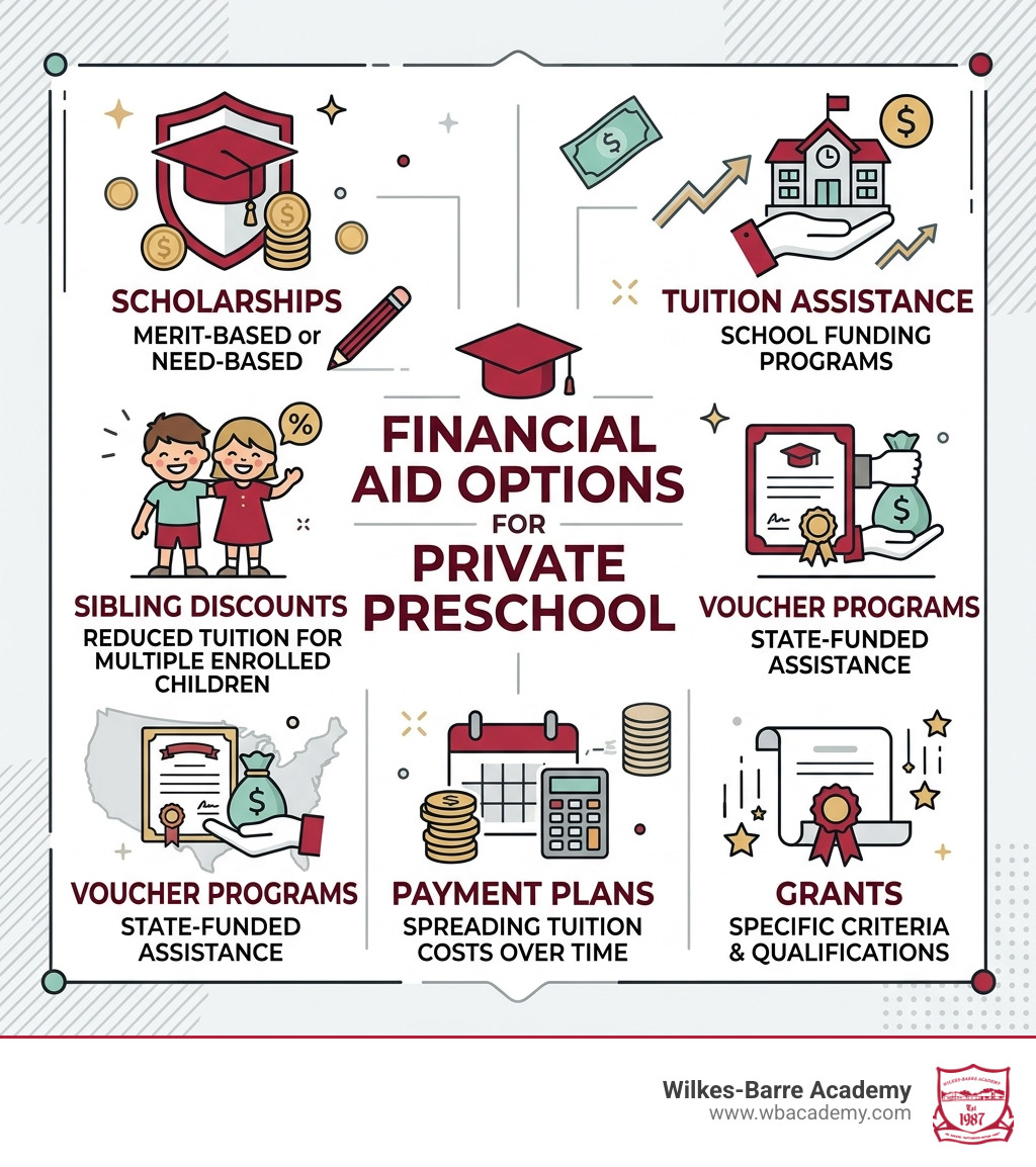 Infographic showing common financial aid options for private preschools infographic Infographic showing common financial aid options for private preschools infographic