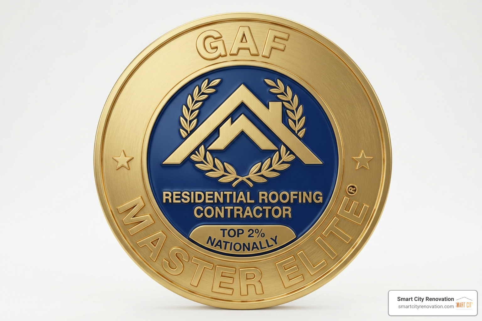 GAF Master Elite certification badge representing the top 2% of contractors GAF Master Elite certification badge representing the top 2% of contractors