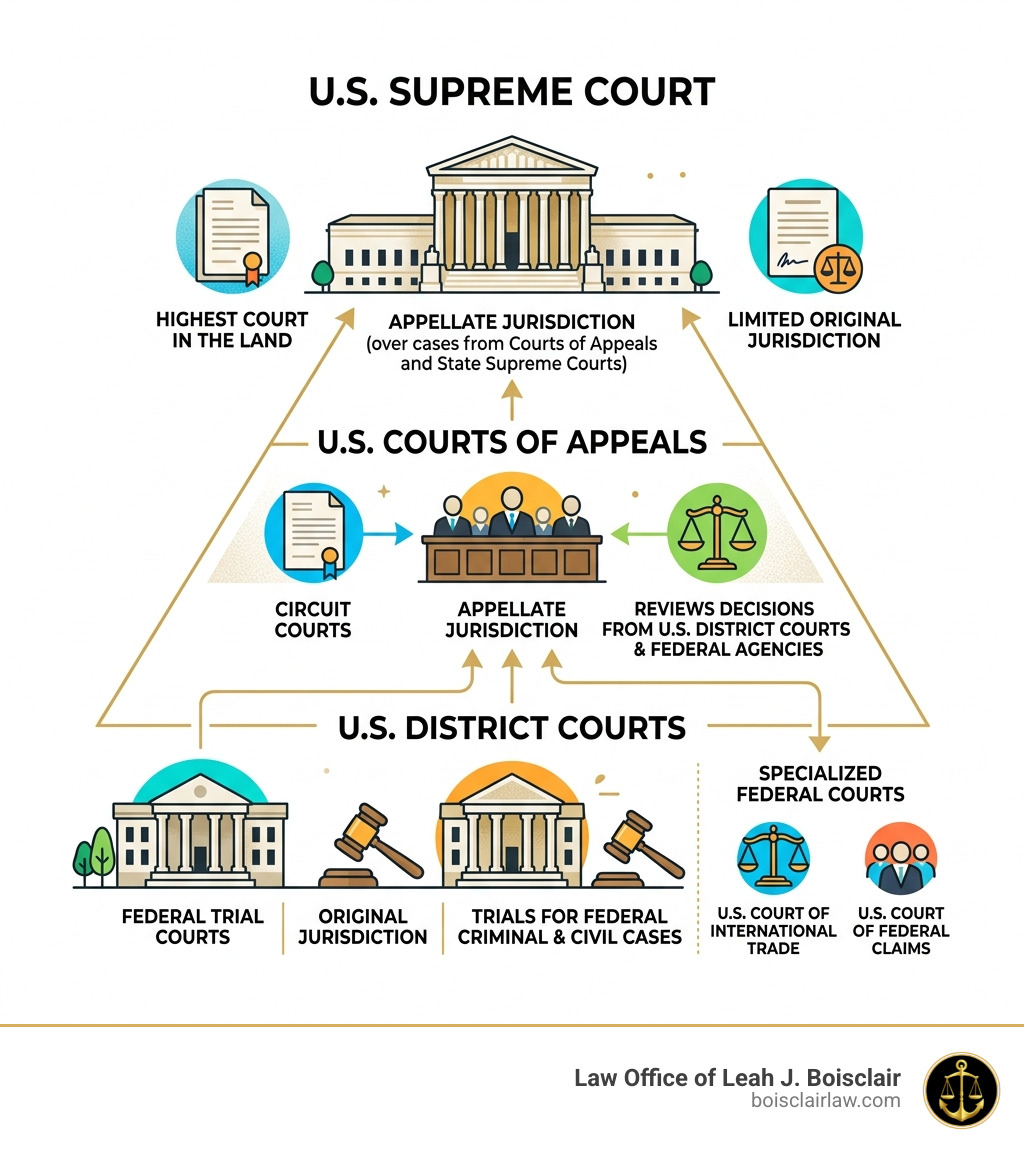 Hierarchy of the federal court system and jurisdiction of courts infographic infographic