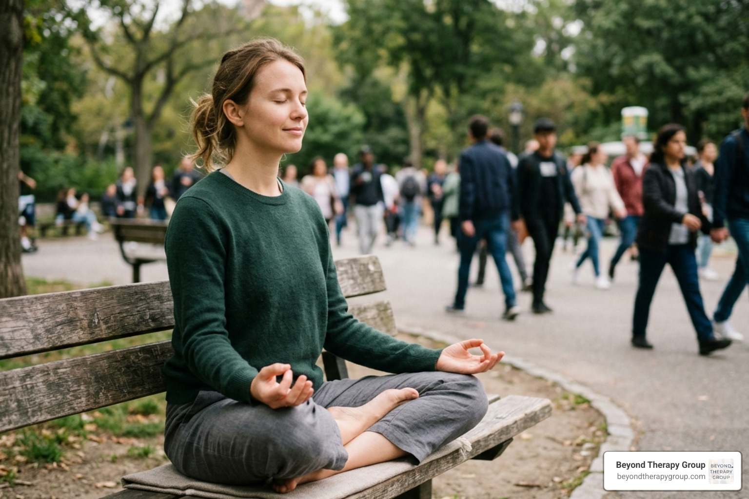 A person sitting in a calm, meditative pose representing a calm mind during conflict A person sitting in a calm, meditative pose representing a calm mind during conflict