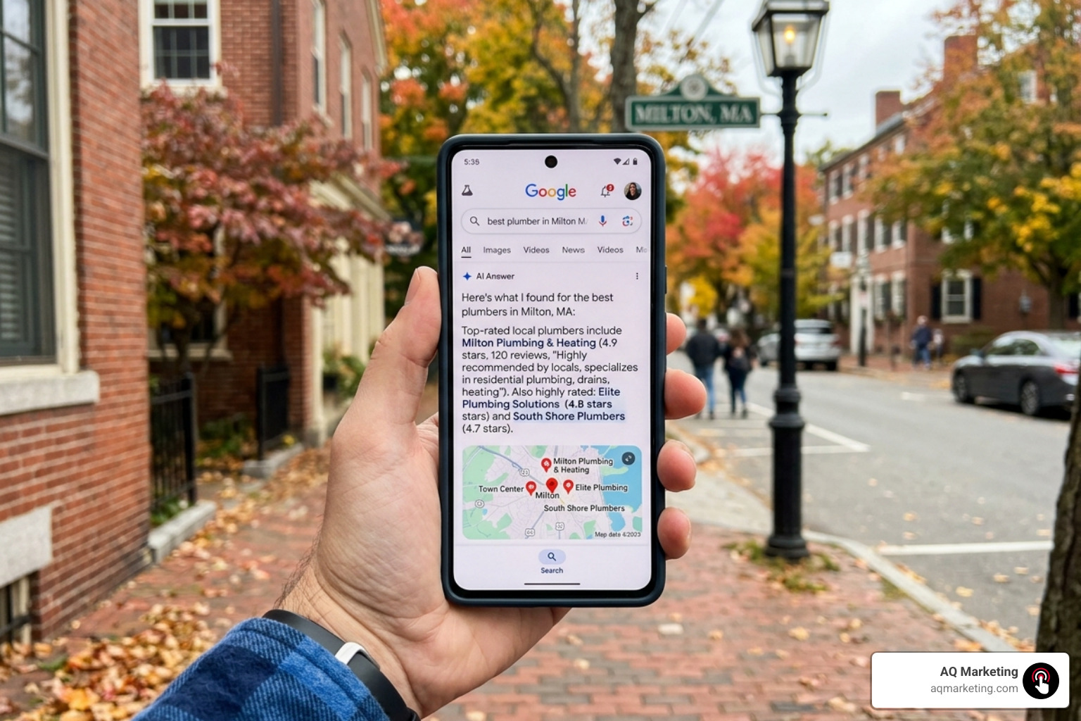 AI-powered search interface providing a direct answer to a local Milton service query AI-powered search interface providing a direct answer to a local Milton service query