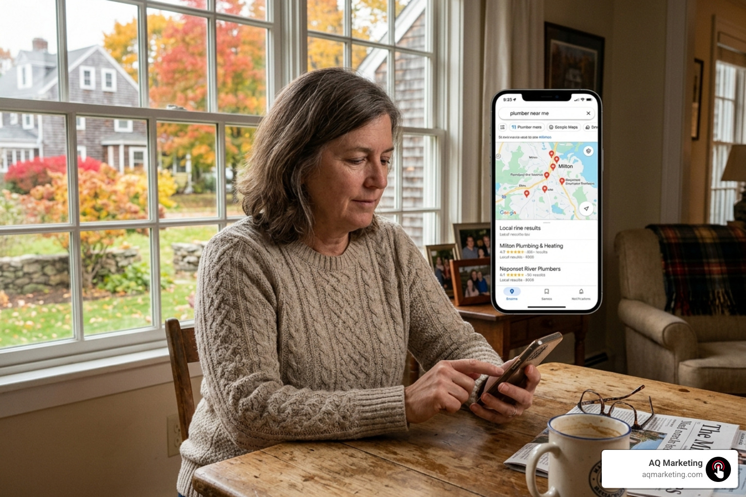 Local mobile user in Milton searching for nearby home services on a smartphone Local mobile user in Milton searching for nearby home services on a smartphone