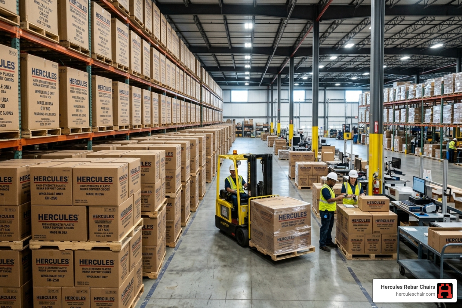 Hercules warehouse inventory showing bulk packaging for wholesale distribution