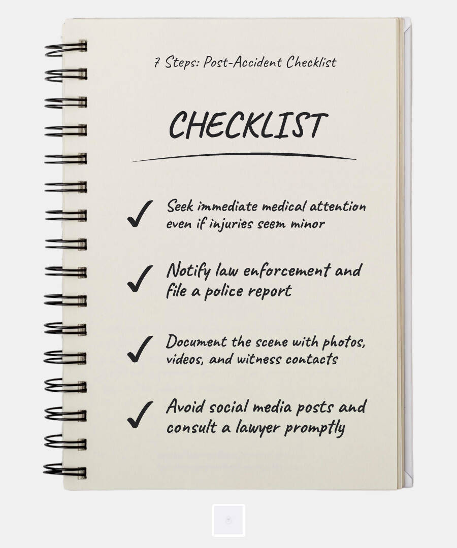 Infographic summarizing 7 steps after an accident infographic
