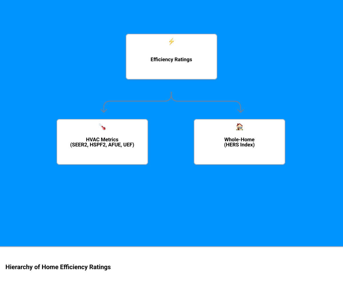 infographic showing hierarchy of home efficiency ratings from SEER AFUE HERS to ENERGY STAR certifications infographic infographic showing hierarchy of home efficiency ratings from SEER AFUE HERS to ENERGY STAR certifications infographic