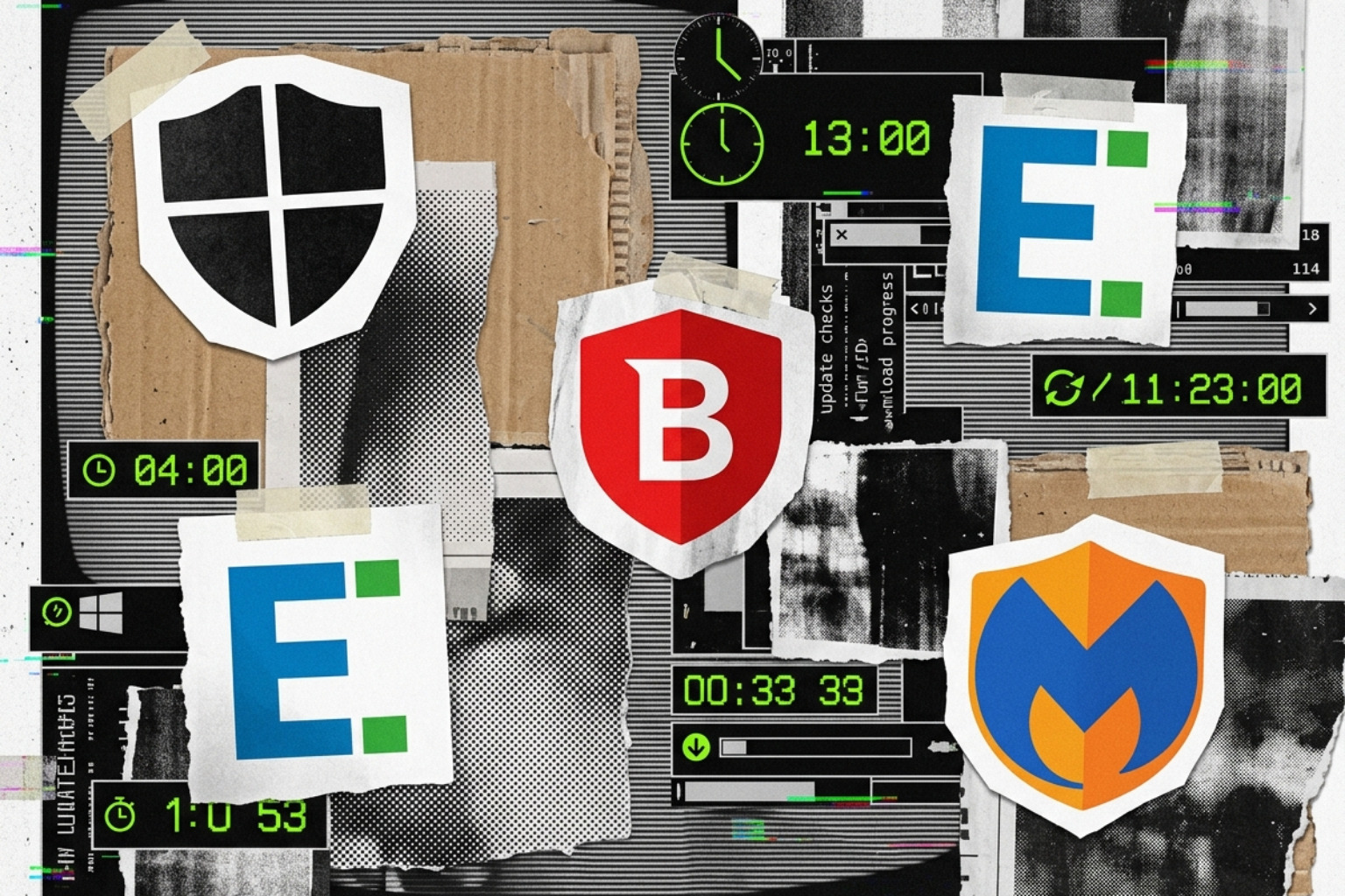 antivirus vendor logos with update intervals illustration