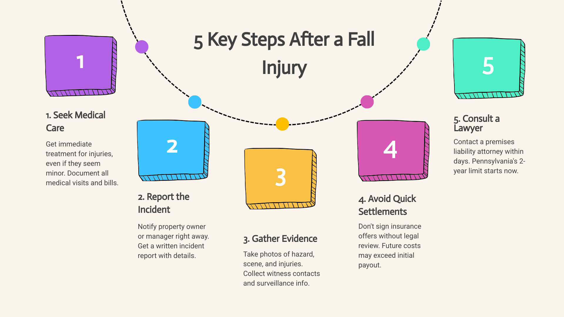 Steps to take after a fall injury in Harrisburg infographic showing 5 key actions infographic Steps to take after a fall injury in Harrisburg infographic showing 5 key actions infographic