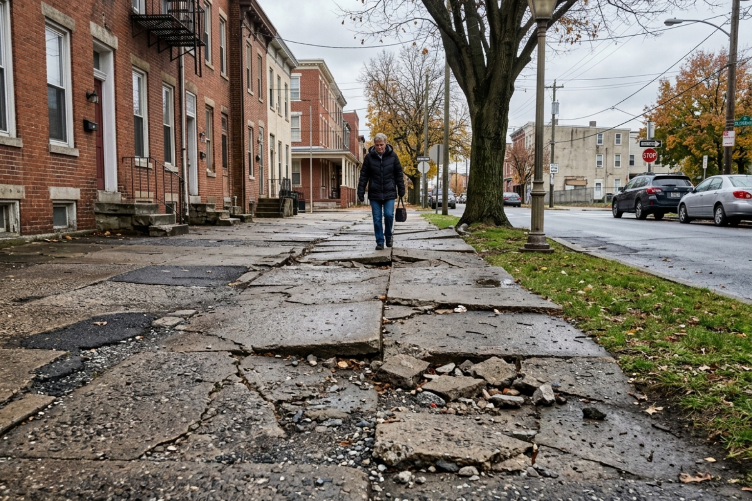 dangerous walkway in Harrisburg with cracked pavement dangerous walkway in Harrisburg with cracked pavement