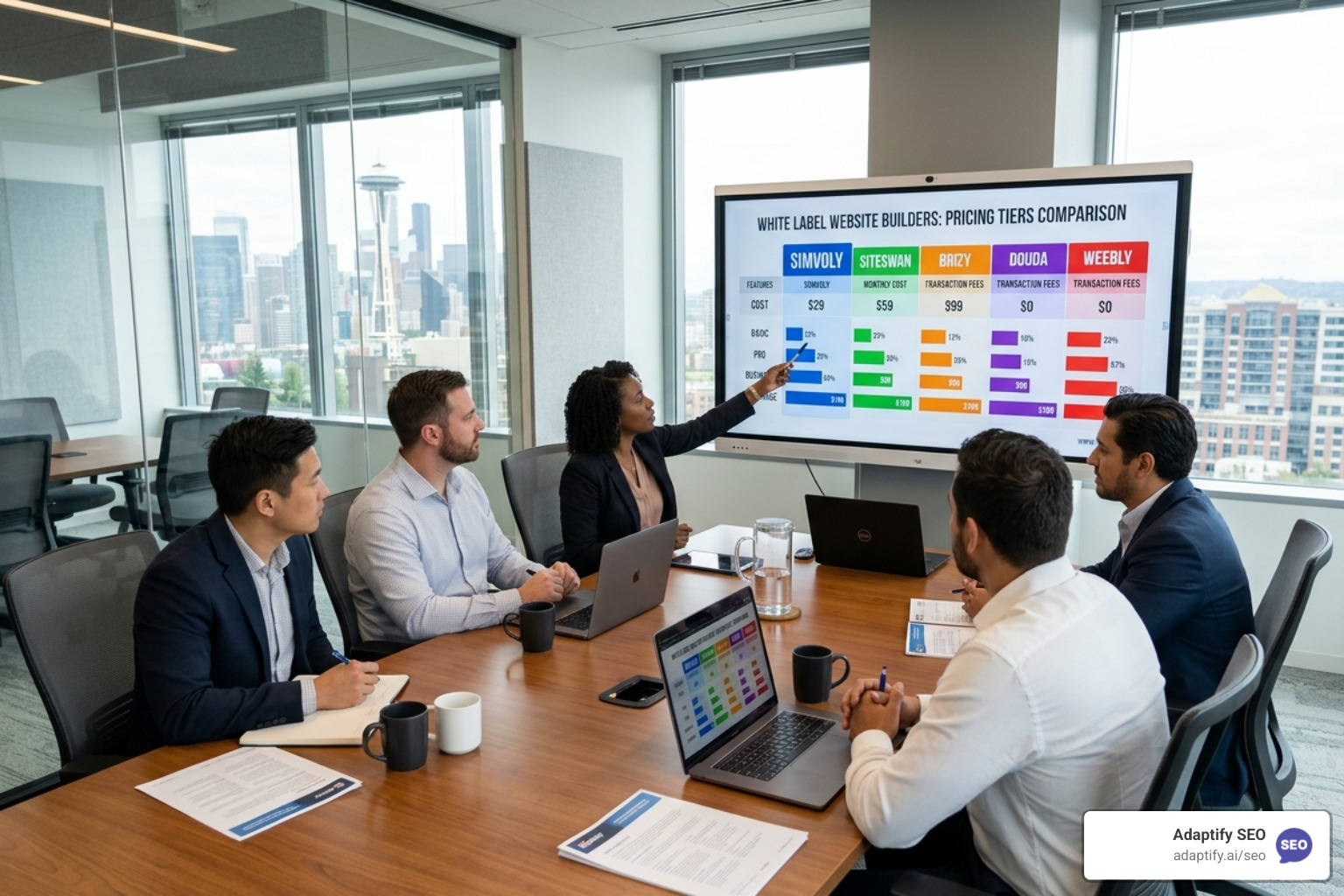 Comparison chart showing pricing tiers for different white label website builders